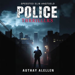 A captivating cover design for a police thriller novel, featuring a dark and moody urban landscape at night