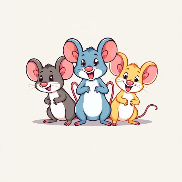 A t-shirt design featuring three playful, cartoon-style mice