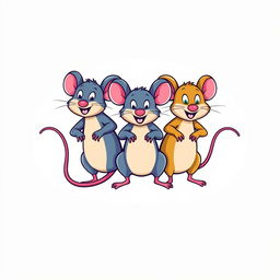 A t-shirt design featuring three playful, cartoon-style mice
