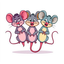 A t-shirt design featuring three playful, cartoon-style mice