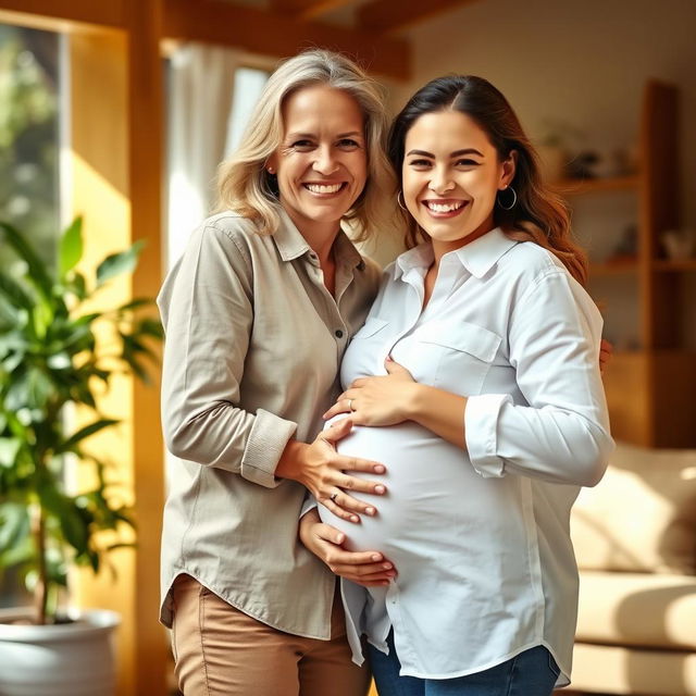 A heartwarming scene of two friends hugging each other in a warm and inviting environment