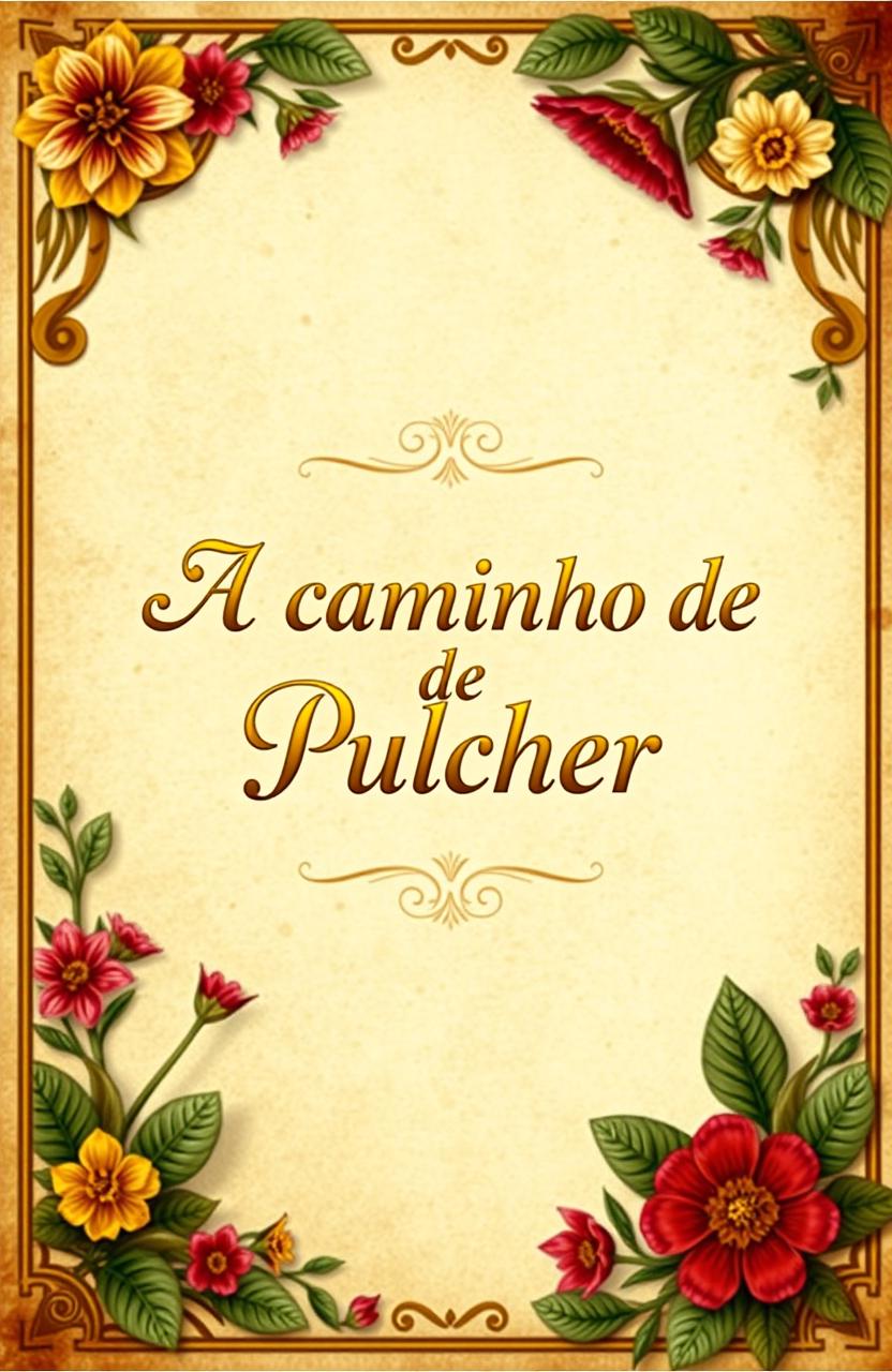 A vintage-style book cover design featuring the title "A caminho de Pulcher" in elegant gold font, placed prominently at the center