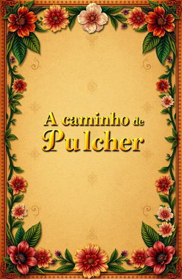 A vintage-style book cover design featuring the title "A caminho de Pulcher" in elegant gold font, placed prominently at the center