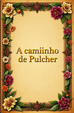 A vintage-style book cover design featuring the title "A caminho de Pulcher" in elegant gold font, placed prominently at the center
