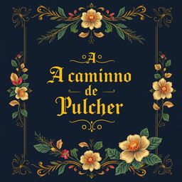 A vintage-style book cover design featuring the title "A caminho de Pulcher" in elegant gold font, prominently placed at the center