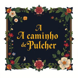 A vintage-style book cover design featuring the title "A caminho de Pulcher" in elegant gold font, prominently placed at the center