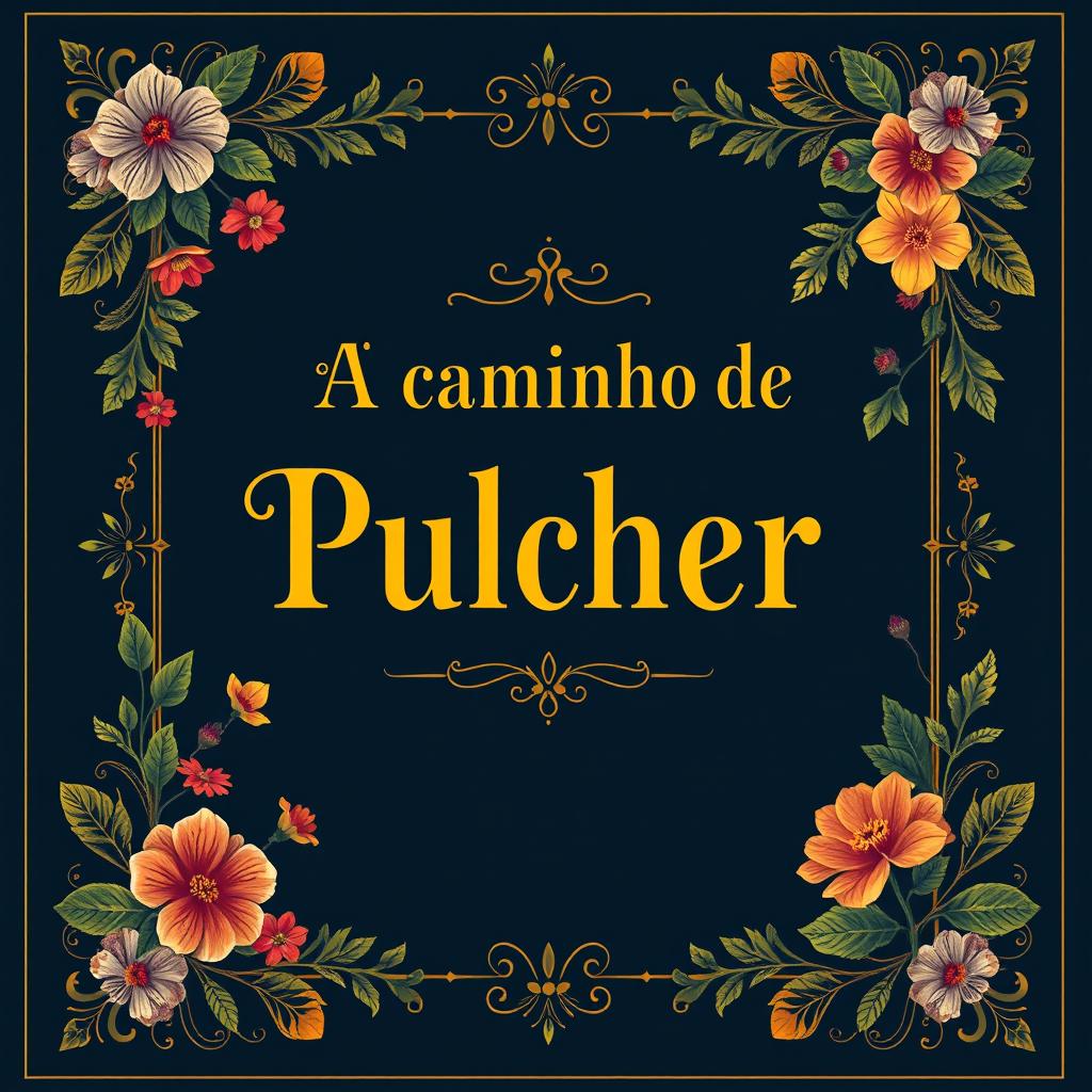 A vintage-style book cover design featuring the title "A caminho de Pulcher" in elegant gold font, prominently placed at the center