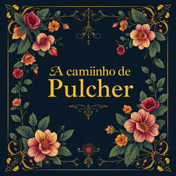 A vintage-style book cover design featuring the title "A caminho de Pulcher" in elegant gold font, prominently placed at the center