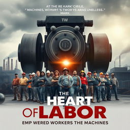 A thought-provoking movie poster centered around the principle "Machines without workers are useless" by Karl Marx