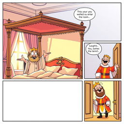 A delightful comic strip capturing a humorous moment in a king's bedroom