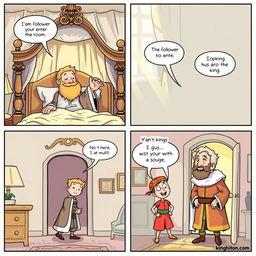 A delightful comic strip capturing a humorous moment in a king's bedroom