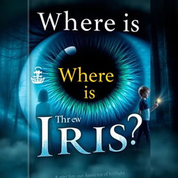 A captivating book cover featuring a large, vivid iris eye at the center, symbolizing mystery and curiosity
