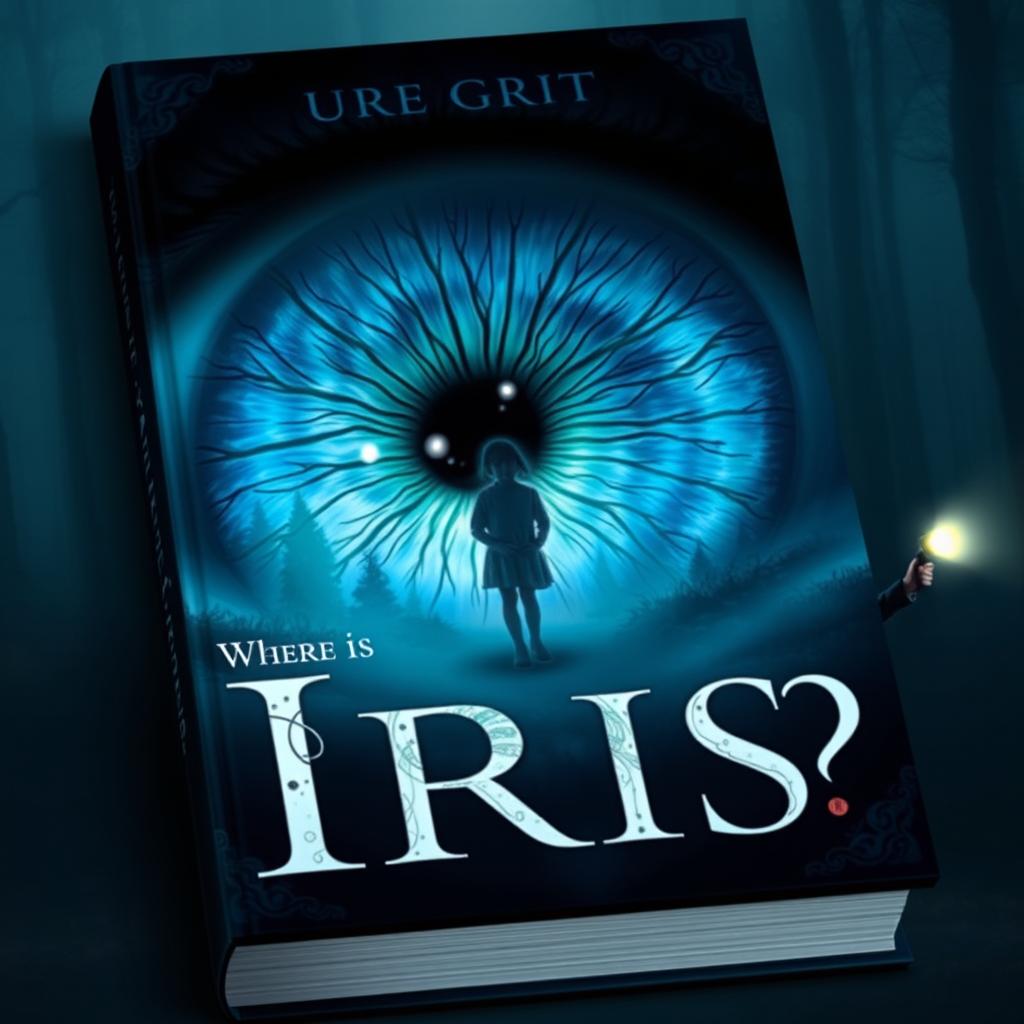 A captivating book cover featuring a large, vivid iris eye at the center, symbolizing mystery and curiosity