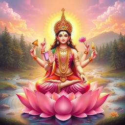 A serene and vibrant depiction of Gayatri Mata, embodying divine energy and wisdom