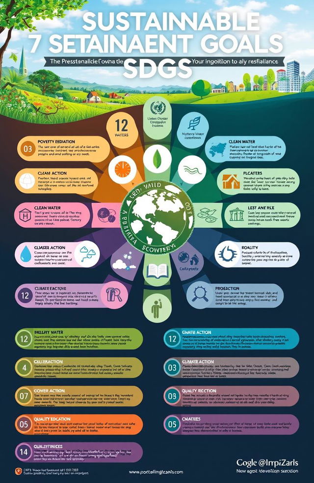 A visually engaging infographic showcasing the 17 Sustainable Development Goals (SDGs) presented in a vibrant and colorful manner