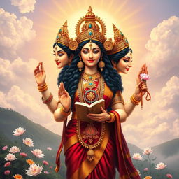 A stunning depiction of the Hindu goddess Gayatri Mata, radiating divine energy and grace