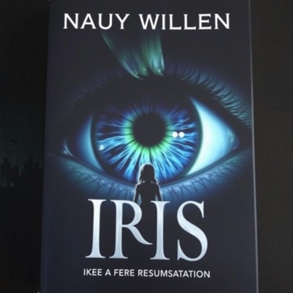 A book cover featuring a large, striking iris eye in the center, symbolizing the focus of the investigation