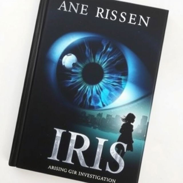 A book cover featuring a large, striking iris eye in the center, symbolizing the focus of the investigation