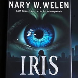 A book cover featuring a large, striking iris eye in the center, symbolizing the focus of the investigation