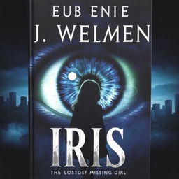 A book cover featuring a large, striking iris eye in the center, symbolizing the focus of the investigation