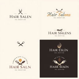 A collection of creative and stylish logo designs for hair salons, featuring elegant typography and modern graphics