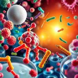 A highly detailed, scientific illustration of bacteria being killed by various methods