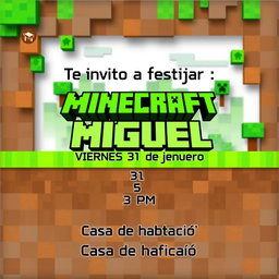 A professional-looking birthday invitation themed around Minecraft, featuring a blocky, pixelated design that resembles the game