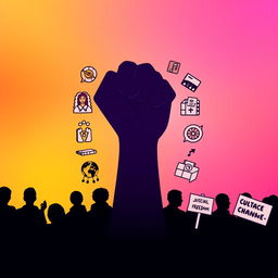 A vibrant gradient background representing diversity, blending from light to dark, symbolizing progress through unity and struggle