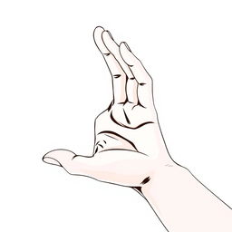 A vector contour illustration of a delicate female hand in isometric perspective and 3/4 view