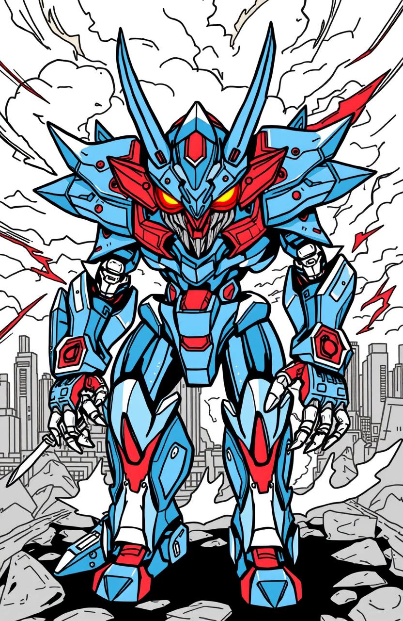 A fierce and wild robot design, suitable for coloring