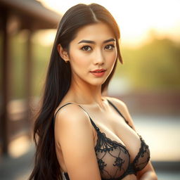 A beautiful Japanese woman wearing a stylish bra, showcasing her elegance and confidence
