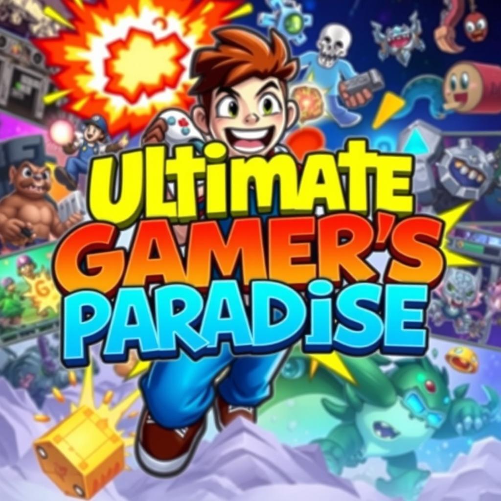 A vibrant and eye-catching thumbnail design showcasing a lively gaming scene with colorful graphics