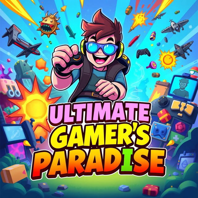 A vibrant and eye-catching thumbnail design showcasing a lively gaming scene with colorful graphics
