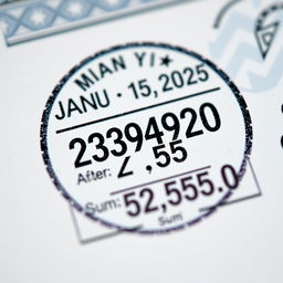 A close-up of a financial stamp on paper, depicting intricate details