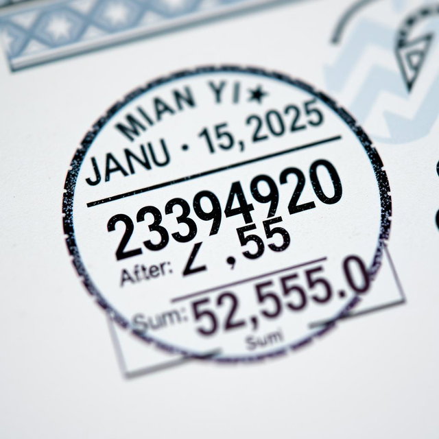 A close-up of a financial stamp on paper, depicting intricate details
