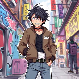 A dynamic and stylish illustration of a character named Choi San, depicted as a young adult with an energetic expression