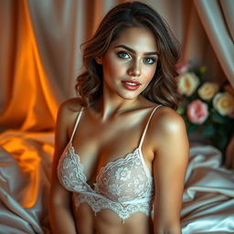 A sensual and artistic depiction of a beautiful young woman embodying confidence and allure