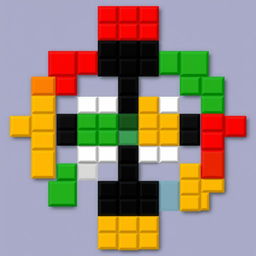 A vibrant pixel art composition created using a total of 77 blocks: 30 white blocks, 9 red blocks, 9 black blocks, 13 green blocks, and 16 yellow blocks