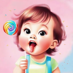 A high-quality digital art image of a small child enjoying a lollipop