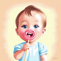 A high-quality digital art image of a small child enjoying a lollipop