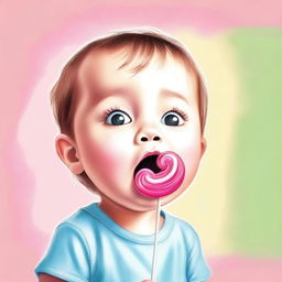 A high-quality digital art image of a small child enjoying a lollipop