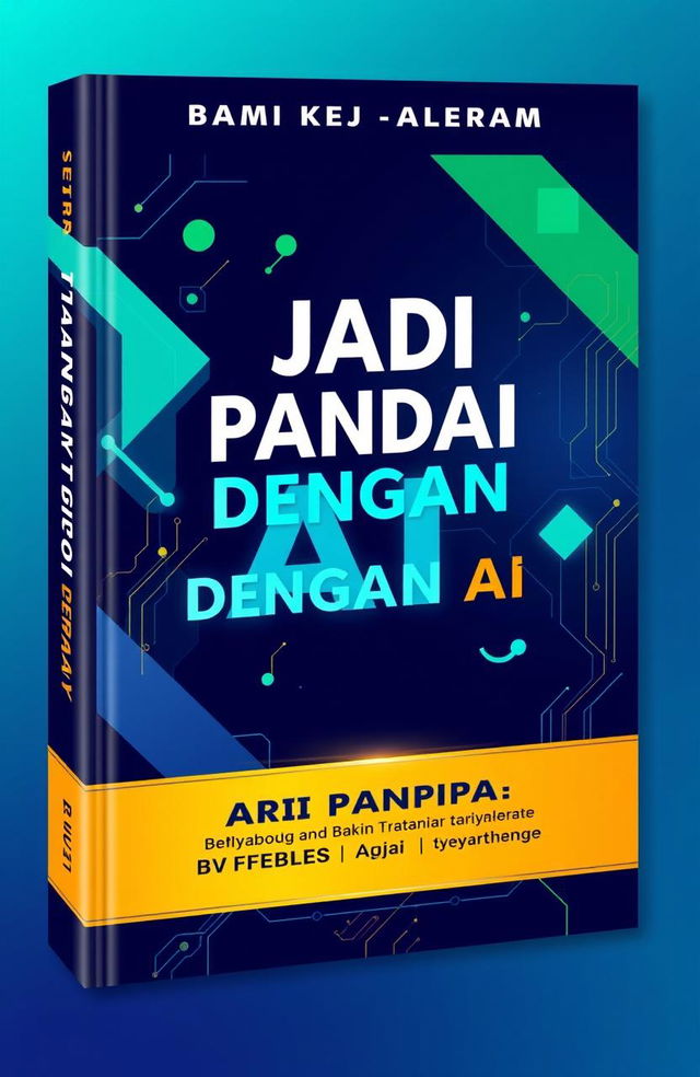 A visually striking book cover design for a book titled 'JADI PANDAI DENGAN AI' (which translates to 'Become Smart with AI')
