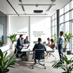 A striking business advertisement image showcasing a modern corporate environment