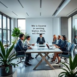 A striking business advertisement image showcasing a modern corporate environment