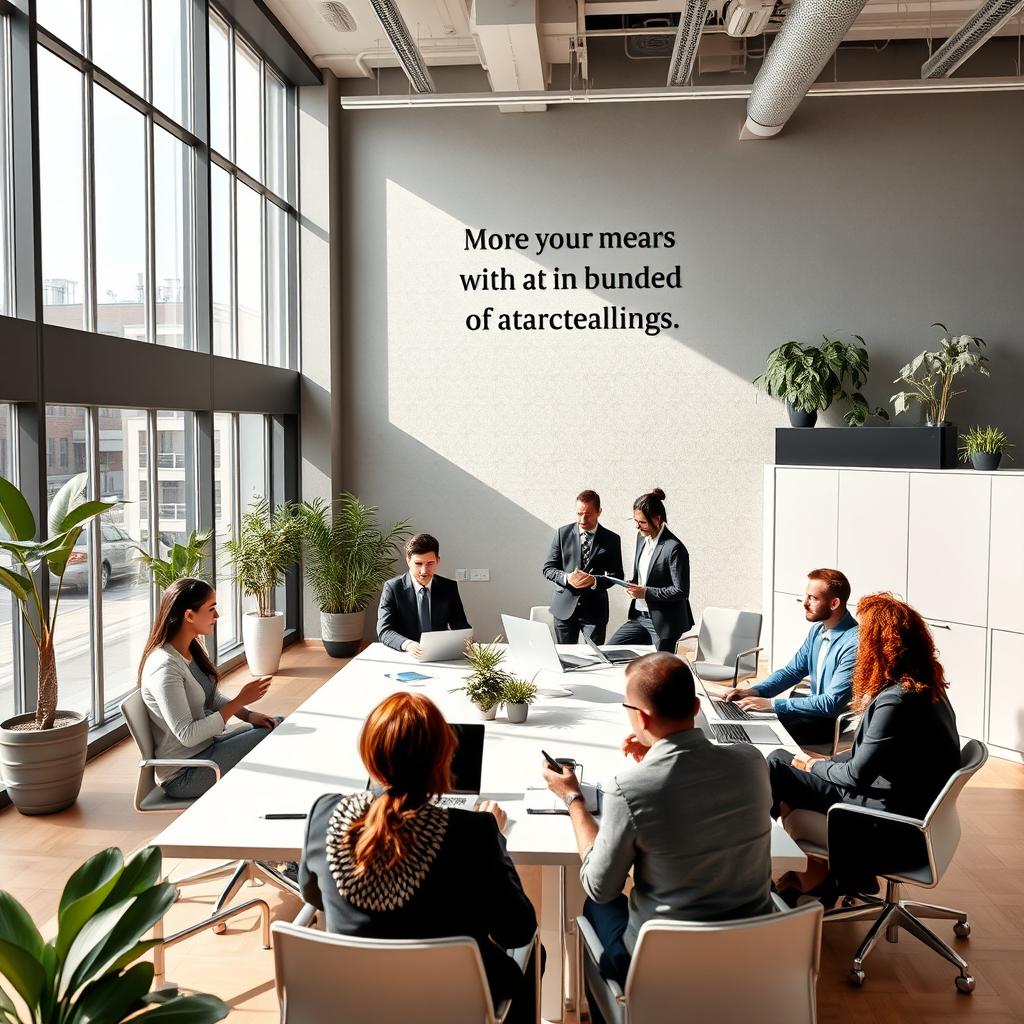 A striking business advertisement image showcasing a modern corporate environment