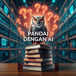 A captivating book cover design titled 'PANDAI DENGAN AI', illustrating the concept of artificial intelligence that answers all questions
