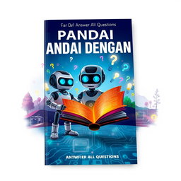 A visually engaging book cover design titled 'PANDAI DENGAN AI', which embodies the essence of artificial intelligence and its capability to answer all questions