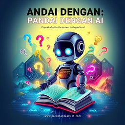 A visually engaging book cover design titled 'PANDAI DENGAN AI', which embodies the essence of artificial intelligence and its capability to answer all questions