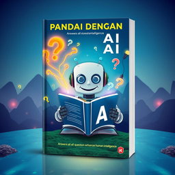 An eye-catching book cover design for 'PANDAI DENGAN AI', which explores the theme of artificial intelligence that answers all questions and enhances human intelligence