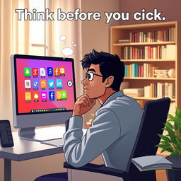 A thought-provoking artwork representing the concept "Think before you click"